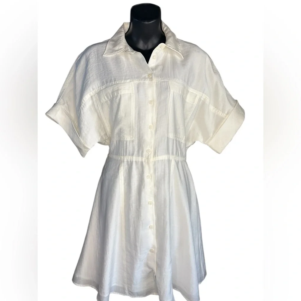 NWT ZARA women’s collar button down ivory/ cream short dress chest front pockets - Picture 10 of 10